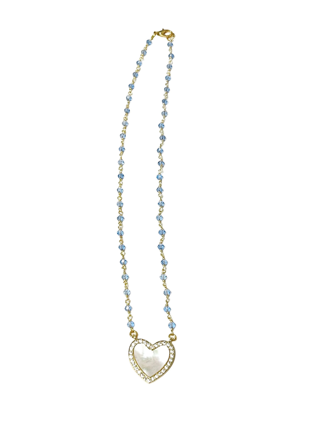 Virtue MOP Heart on Short Rosary Necklace - Blue - Gabrielle's Biloxi
