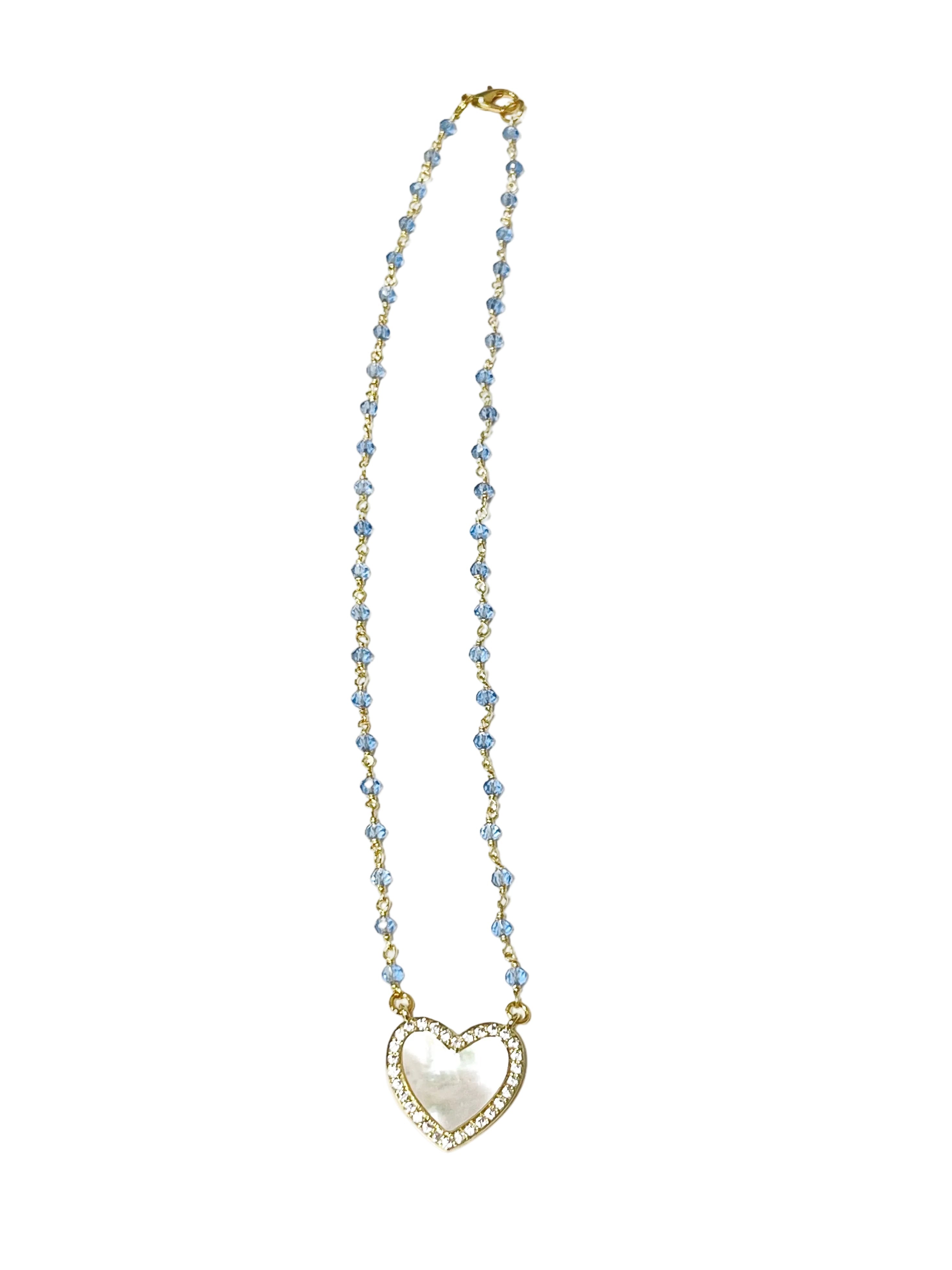 Virtue MOP Heart on Short Rosary Necklace - Blue - Gabrielle's Biloxi