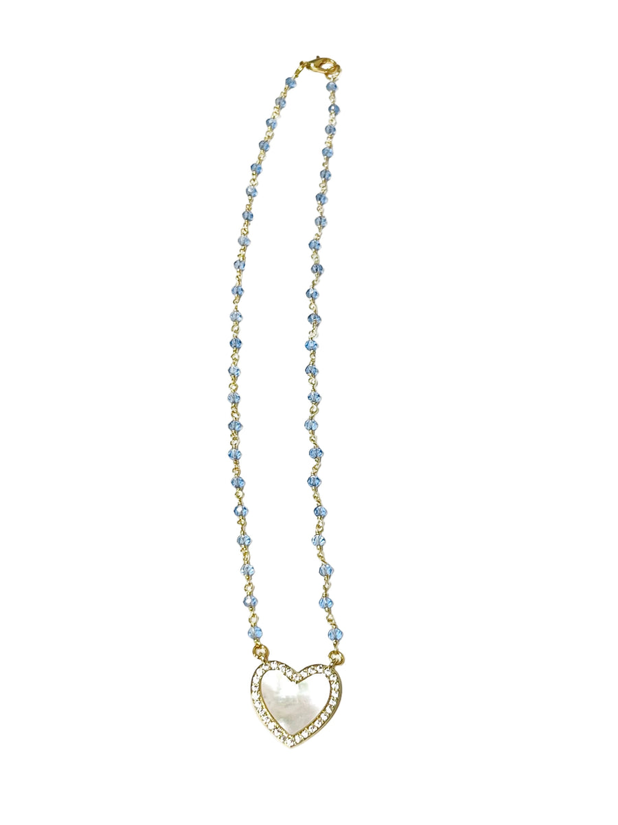 Virtue MOP Heart on Short Rosary Necklace - Blue - Gabrielle's Biloxi