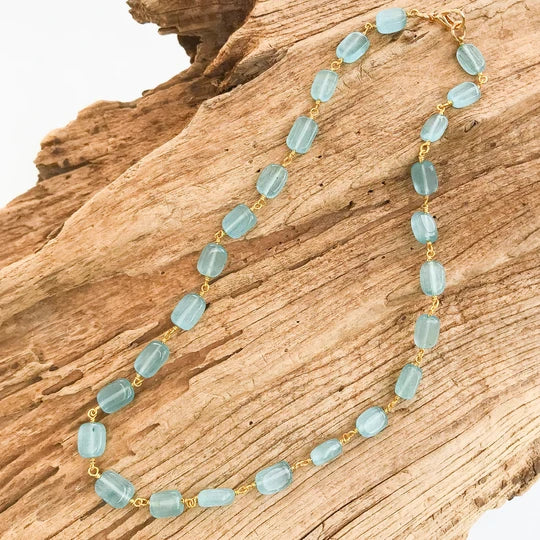 Virtue Cat Eye Rosary Necklace - Aqua - Gabrielle's Biloxi