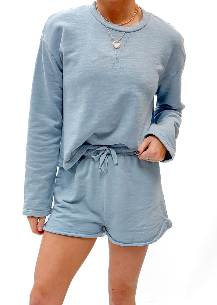 Bobi Roll Cuff Tie Waist Short - Water - Gabrielle's Biloxi