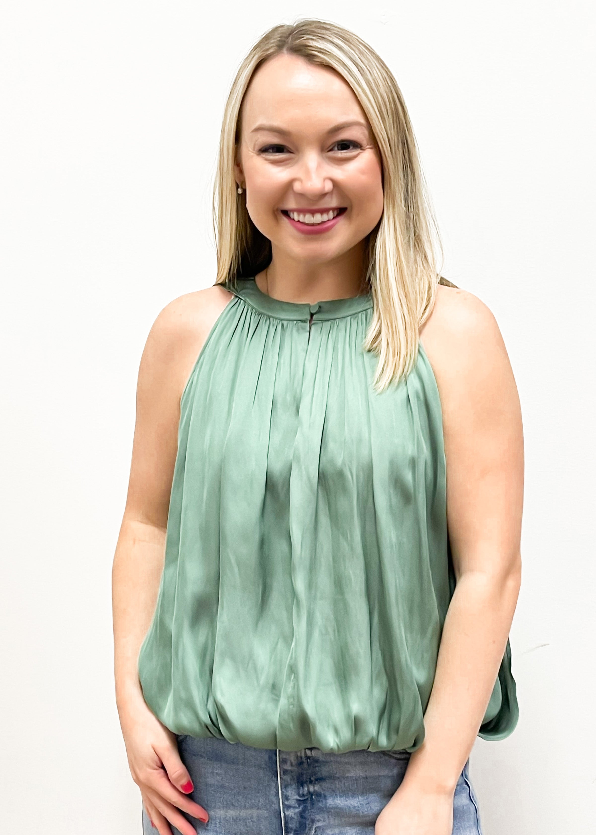LBLOX Bubble Blouse - Dusty Green - Gabrielle's Biloxi
