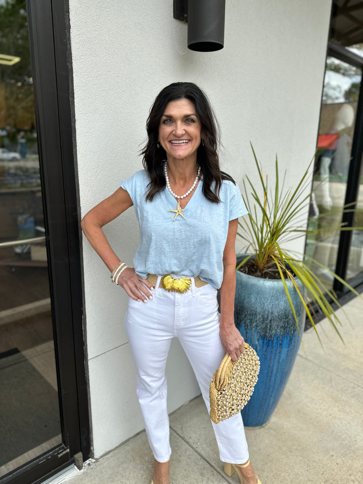 Bobi Dolman V-neck Tee - Cool Blue - Gabrielle's Biloxi