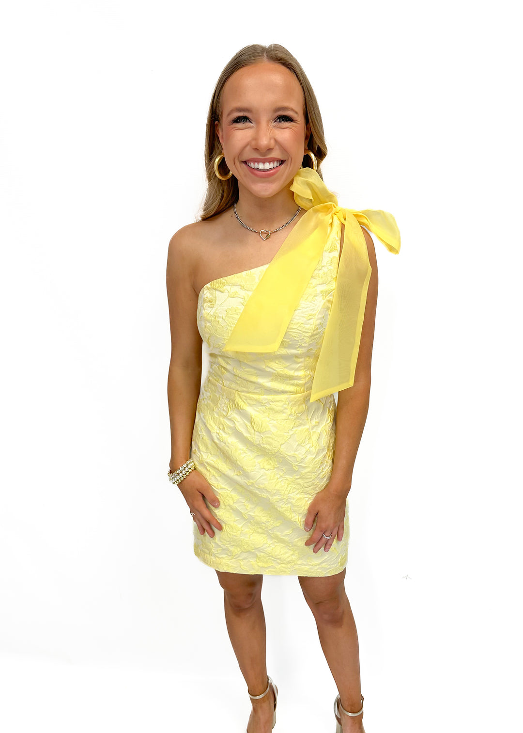LBLOX One Shoulder Bow Dress - Lemon - Gabrielle's Biloxi