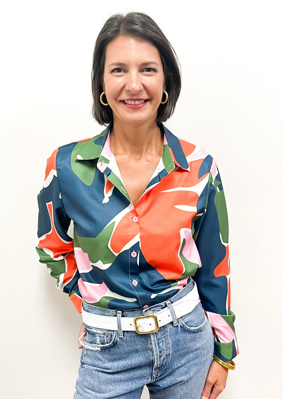 LBLOX Button Down Printed Blouse - Multi - Gabrielle's Biloxi