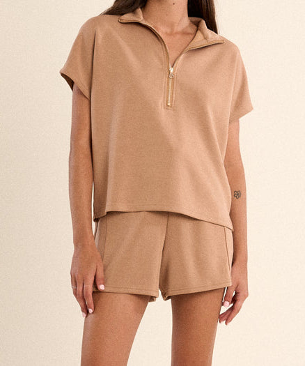 Colette Knitted Tie Shorts - Camel - Gabrielle's Biloxi