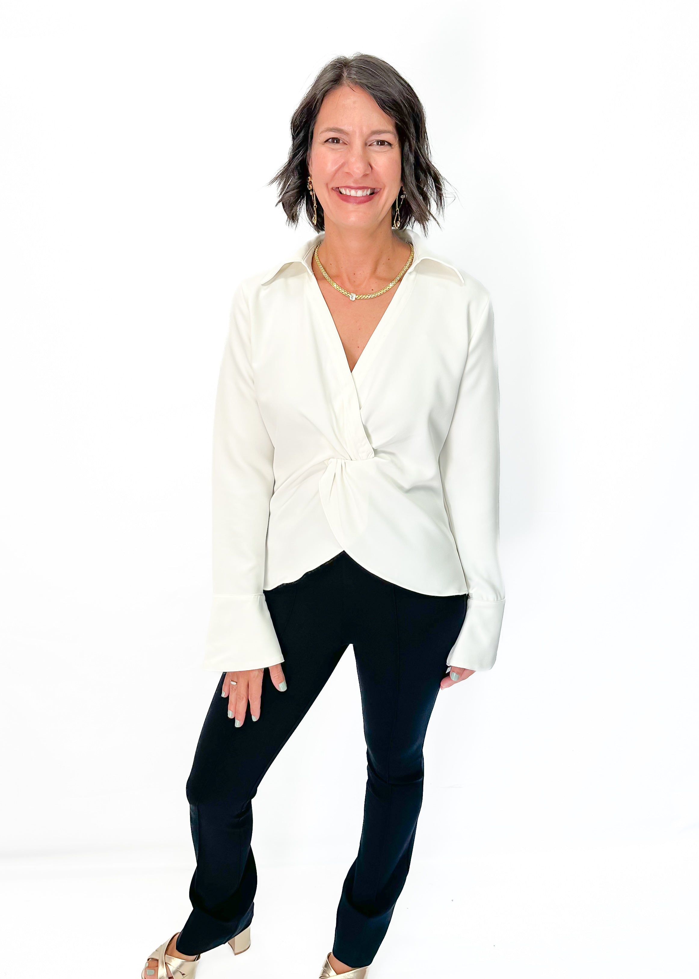 Bishop + Young Spencer Twist Front Blouse - White - Gabrielle's Biloxi