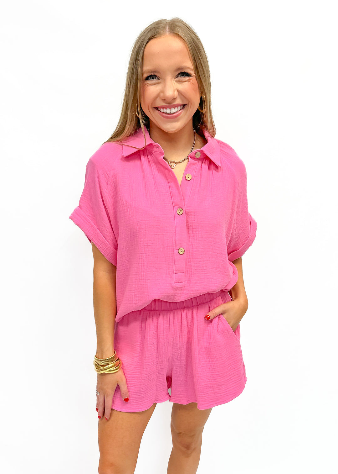 LBLOX Gauze Top & Short Set - Pink - Gabrielle's Biloxi