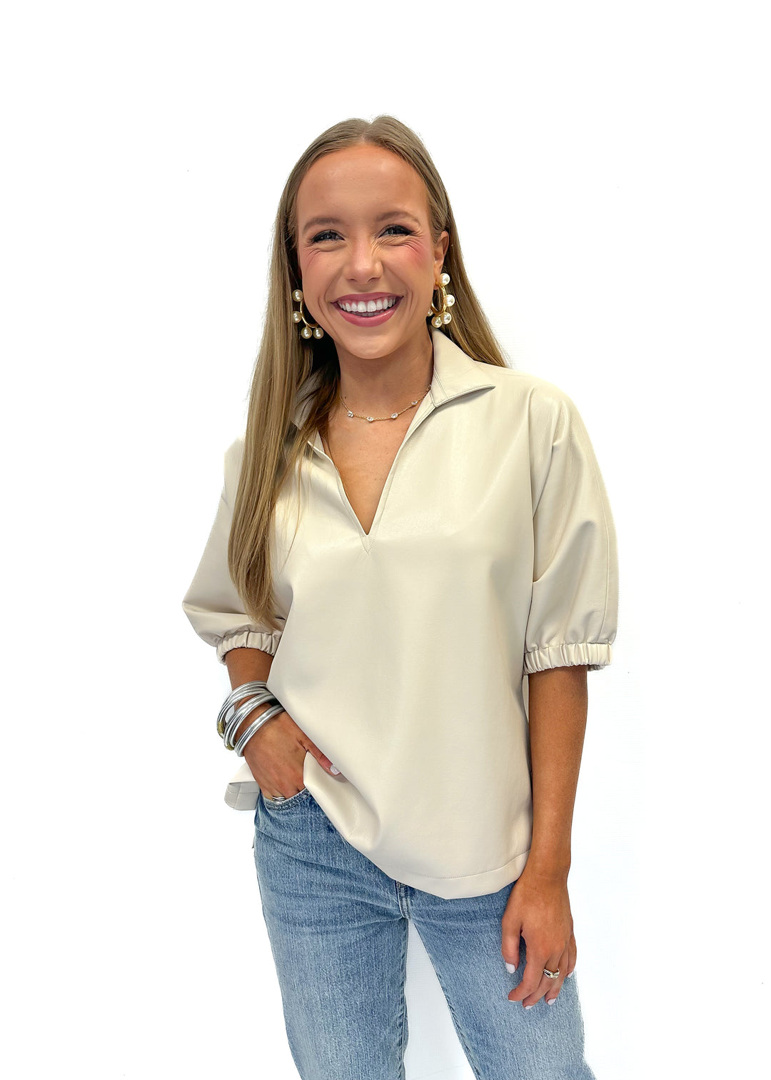 Emily McCarthy Poppy Top - Sandshell Vegan Leather - Gabrielle's Biloxi