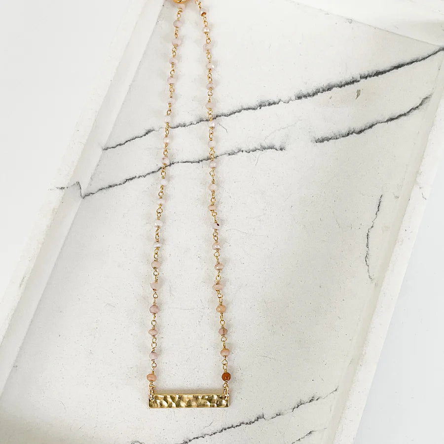 Rosary Hammered Bar Necklace 16" - Blush - Gabrielle's Biloxi