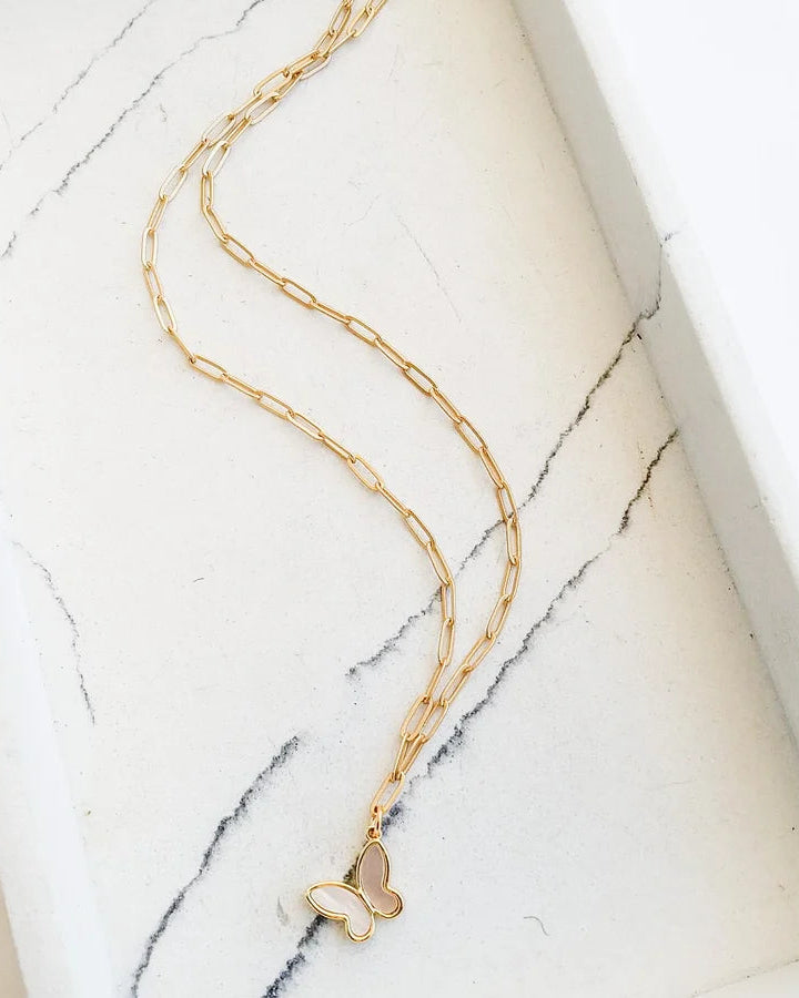 Virtue 16" Paperclip w/ Shell Butterfly Necklace - Gabrielle's Biloxi
