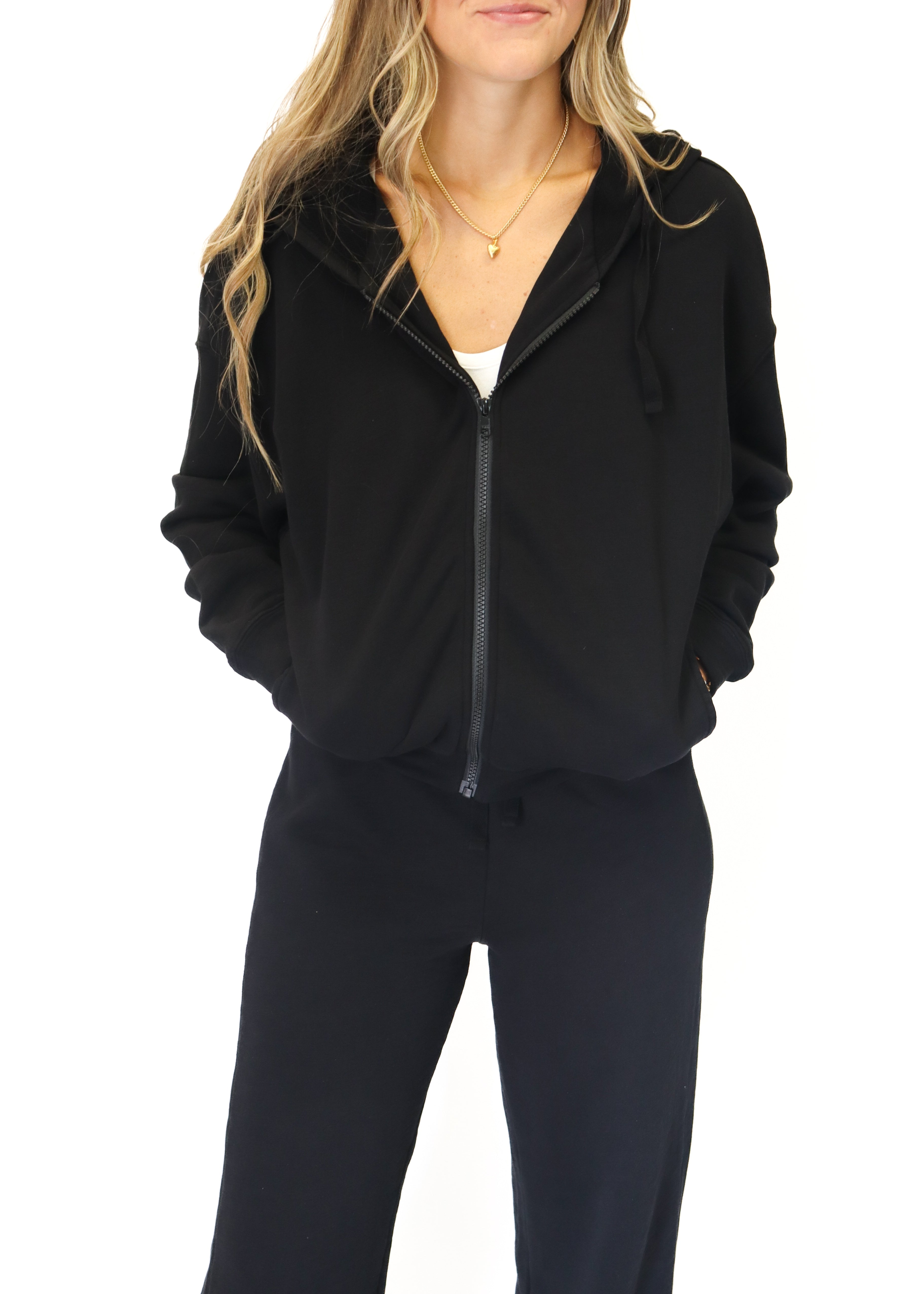 Bobi Slouch Zip Front Hoodie - Black - Gabrielle's Biloxi
