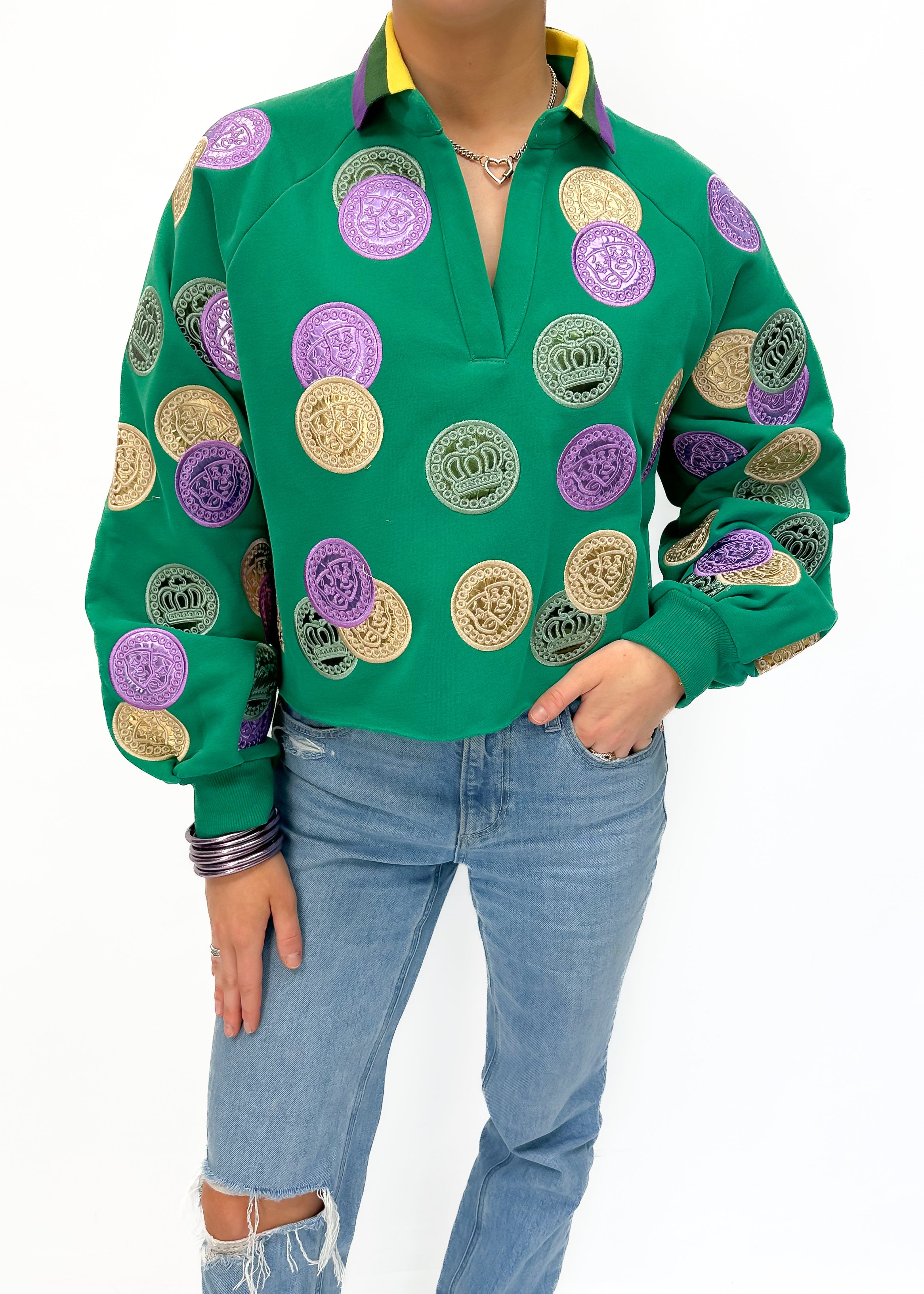 Queen of Sparkles MG Dabloons Collar Sweatshirt - Green - Gabrielle's Biloxi