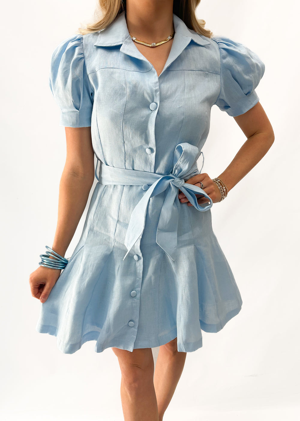 Dolce Cabo Linen Dress - Light Blue - Gabrielle's Biloxi