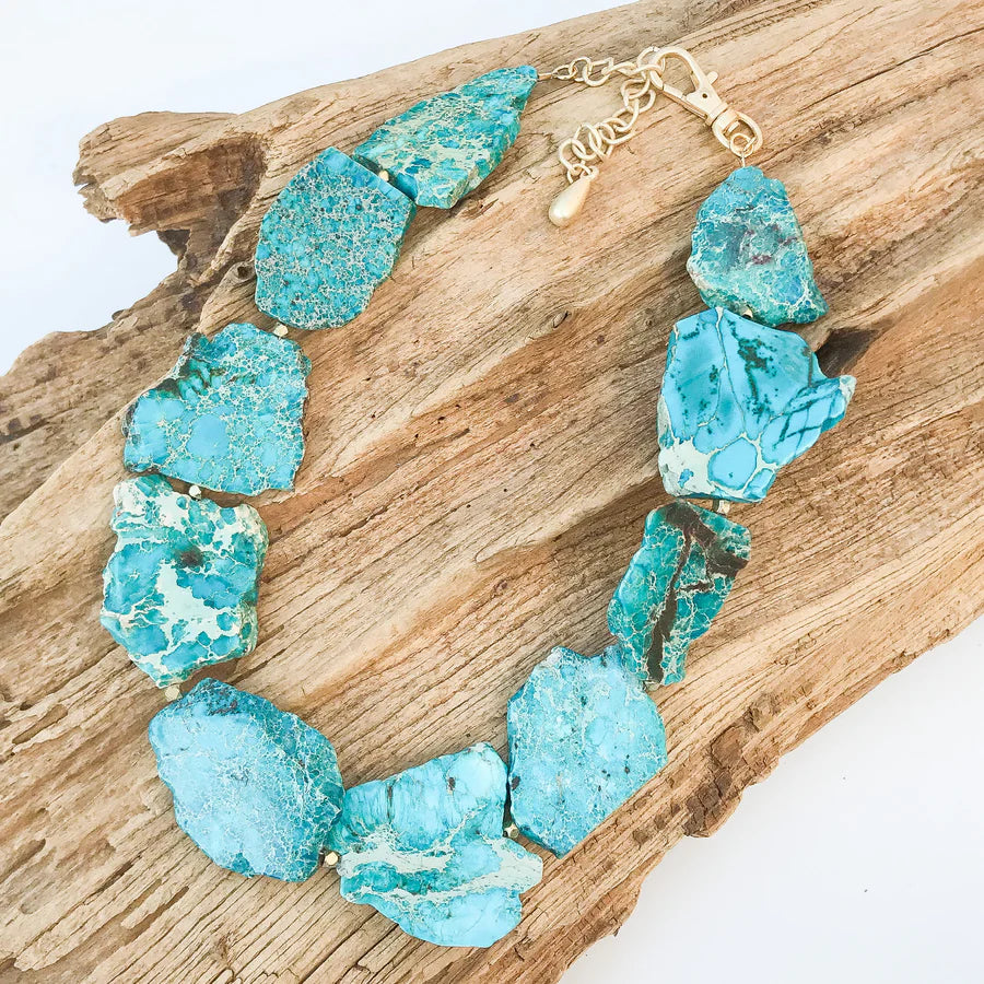 Jasper Gemstone Slab Necklace - Turquoise - Gabrielle's Biloxi