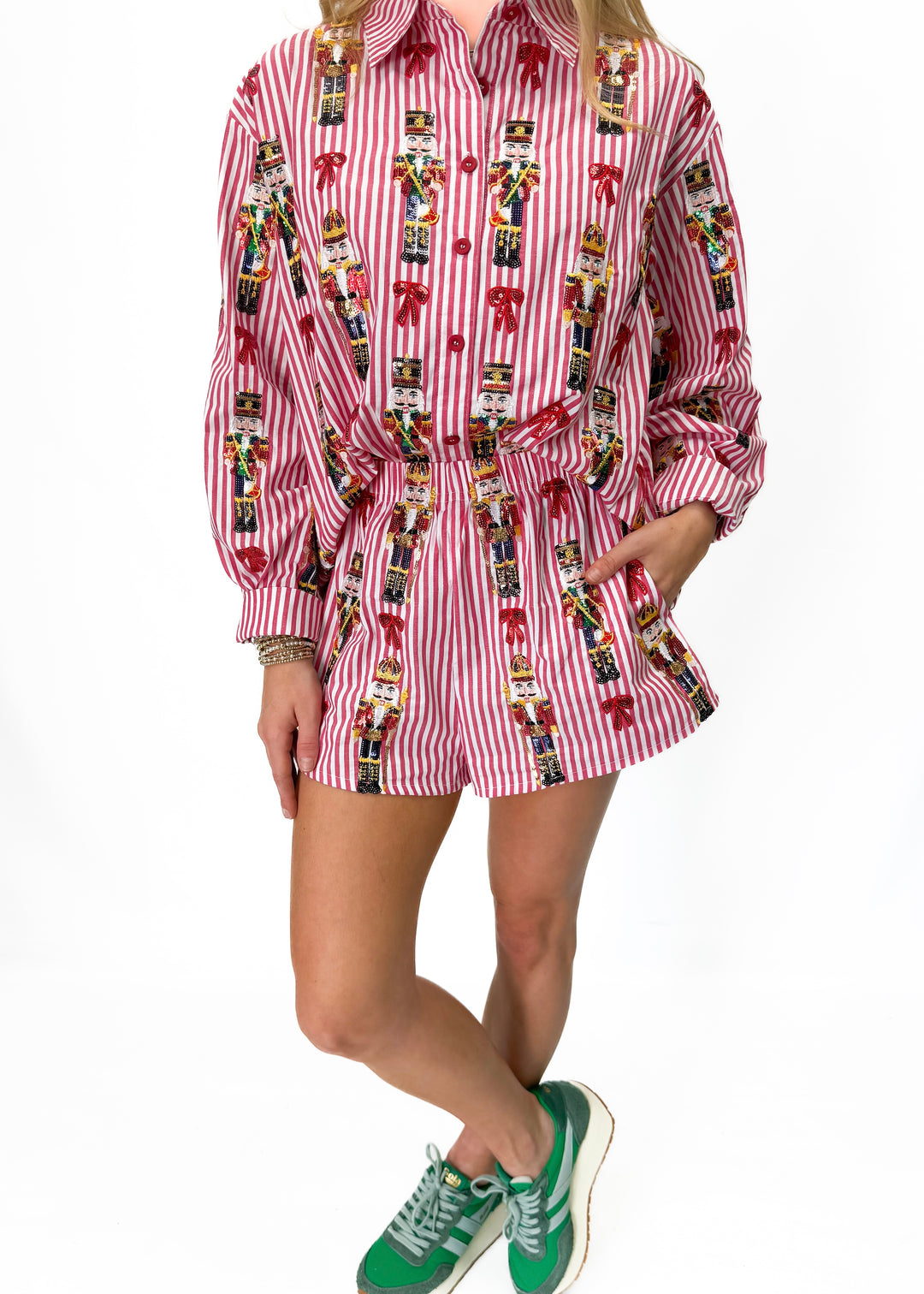 Queen of Sparkles Nutcracker & Bow Shorts - Red Stripe - Gabrielle's Biloxi