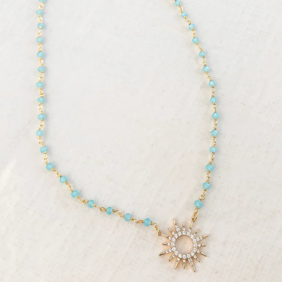 Rhinestone Starburst on Rosary Necklace - Sky - Gabrielle's Biloxi