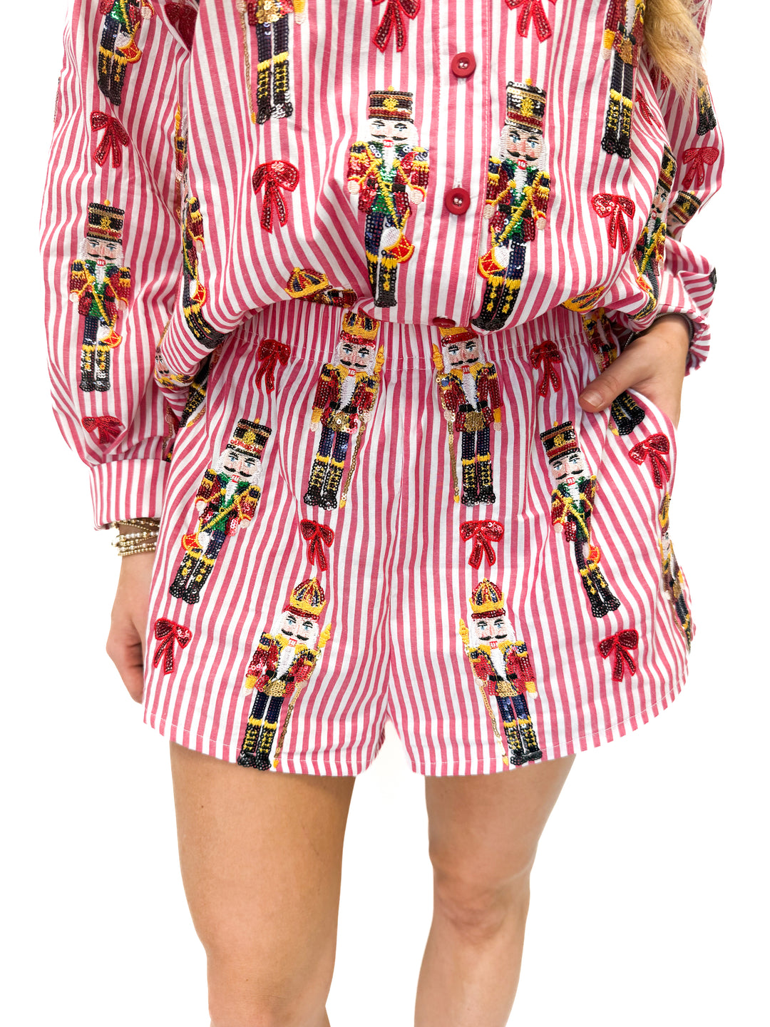 Queen of Sparkles Nutcracker & Bow Shorts - Red Stripe - Gabrielle's Biloxi