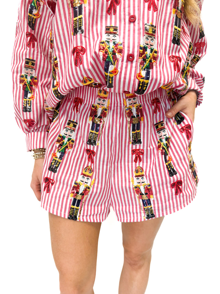 Queen of Sparkles Nutcracker & Bow Shorts - Red Stripe - Gabrielle's Biloxi