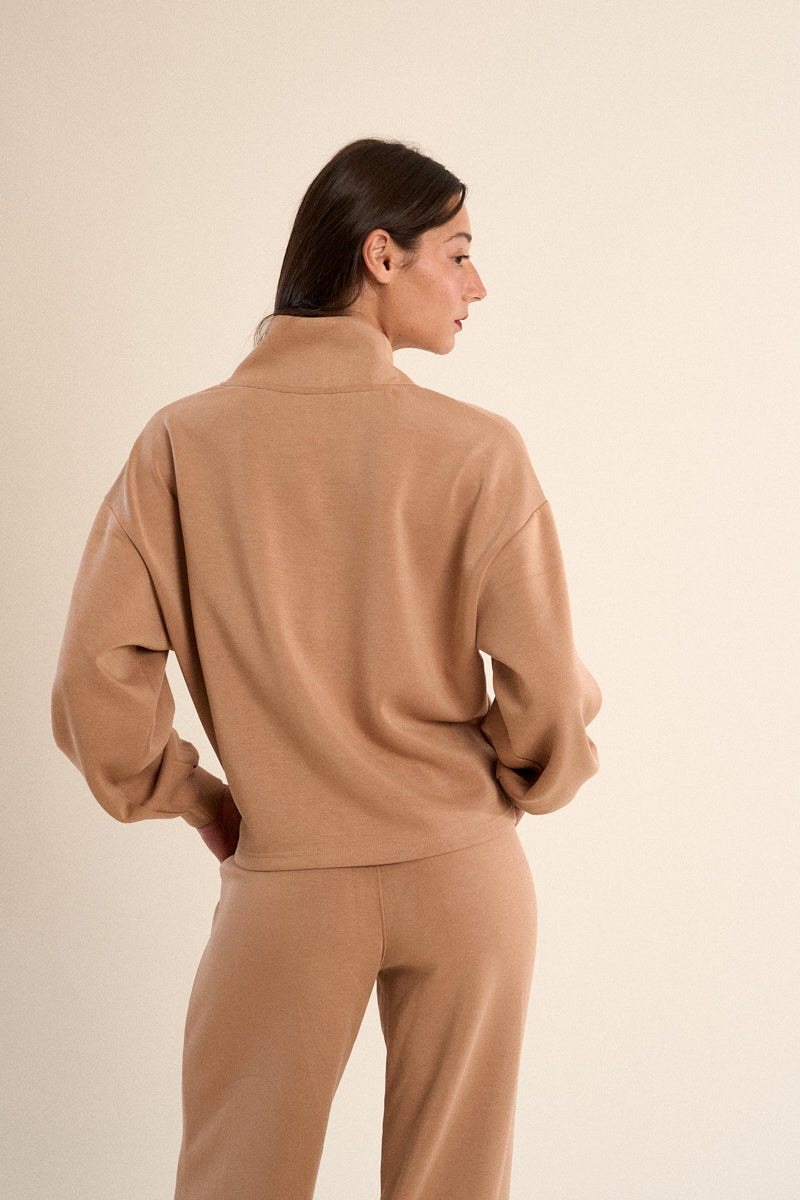 Edie Knitted Half Zip Sweatshirt - Camel - Gabrielle's Biloxi