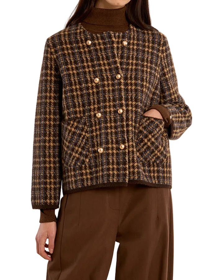 Plaid Officer Jacket - Chocolate