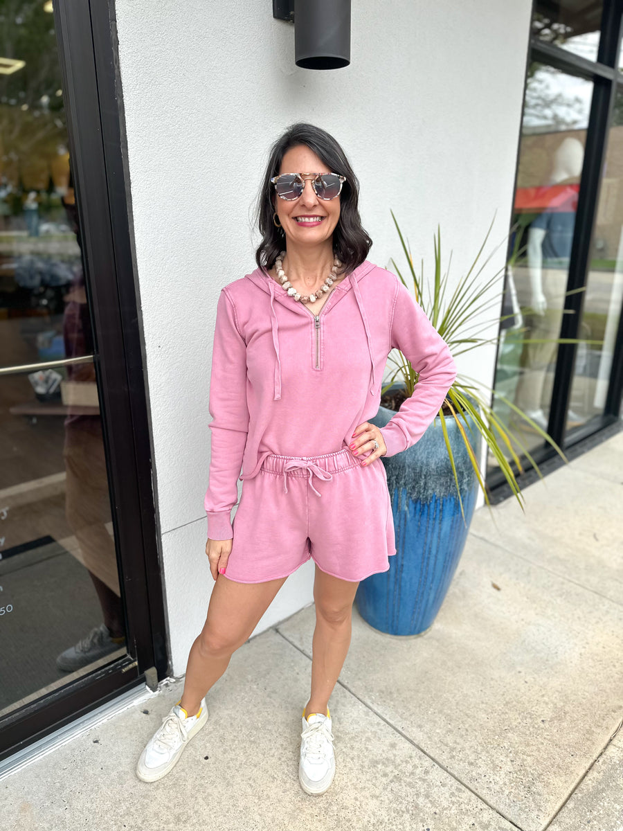 Bobi Half Zip Crop Hoodie - Faded Rose - Gabrielle's Biloxi