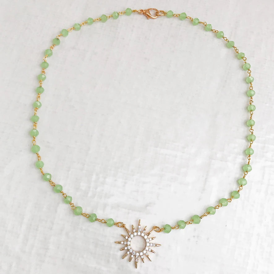 Rhinestone Starburst on Rosary Necklace - Lime - Gabrielle's Biloxi