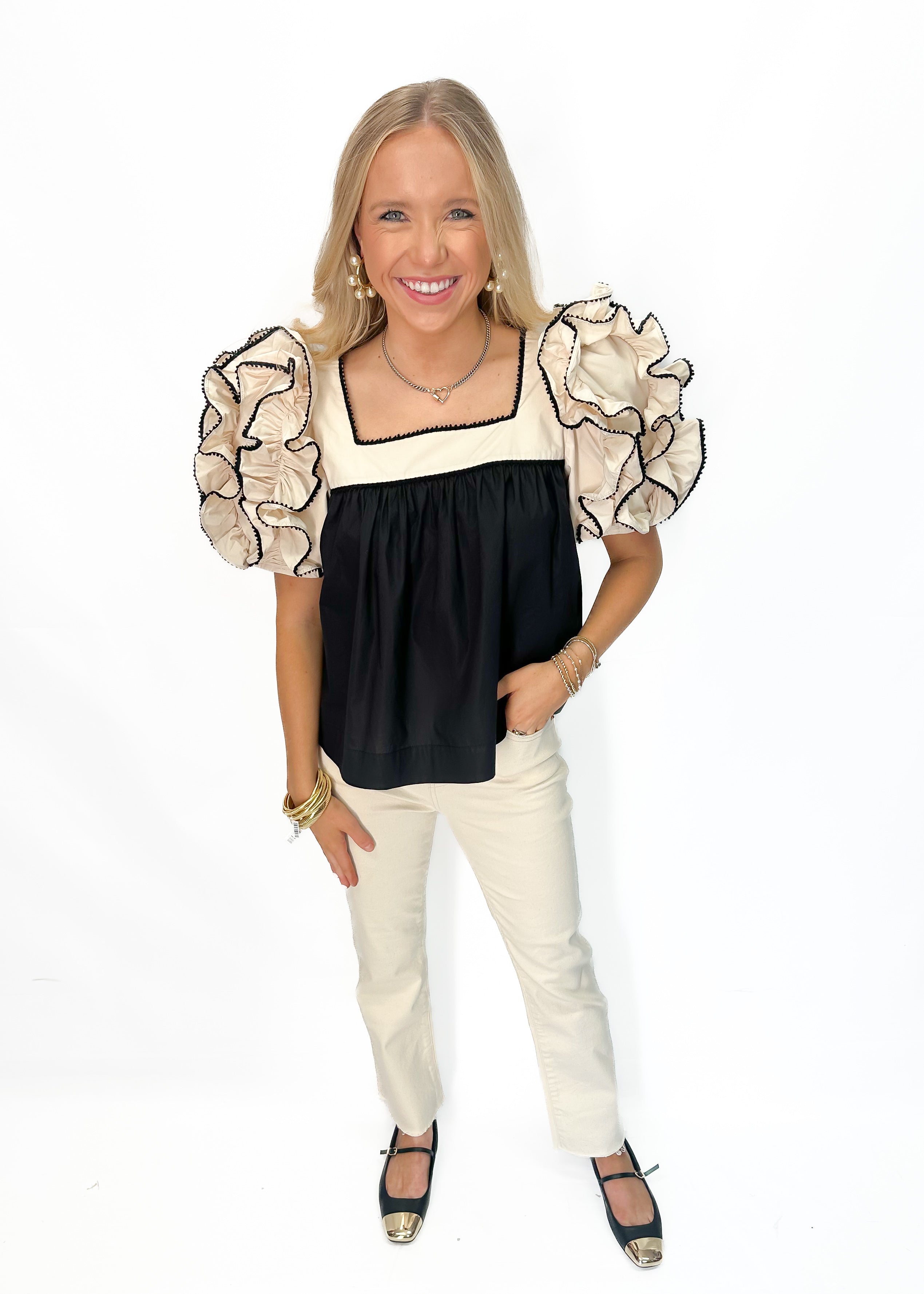 LBLOX Poplin Statement Sleeve Blouse - Gabrielle's Biloxi