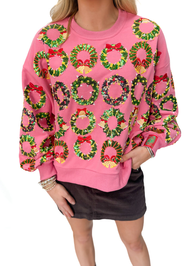 Queen of Sparkles Multi Wreaths Sweatshirt - Hot Pink - Gabrielle's Biloxi