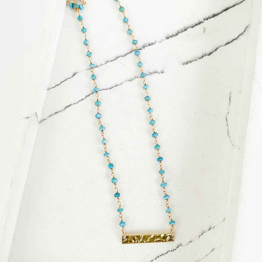 Rosary Hammered Bar Necklace 16" - Turquoise - Gabrielle's Biloxi