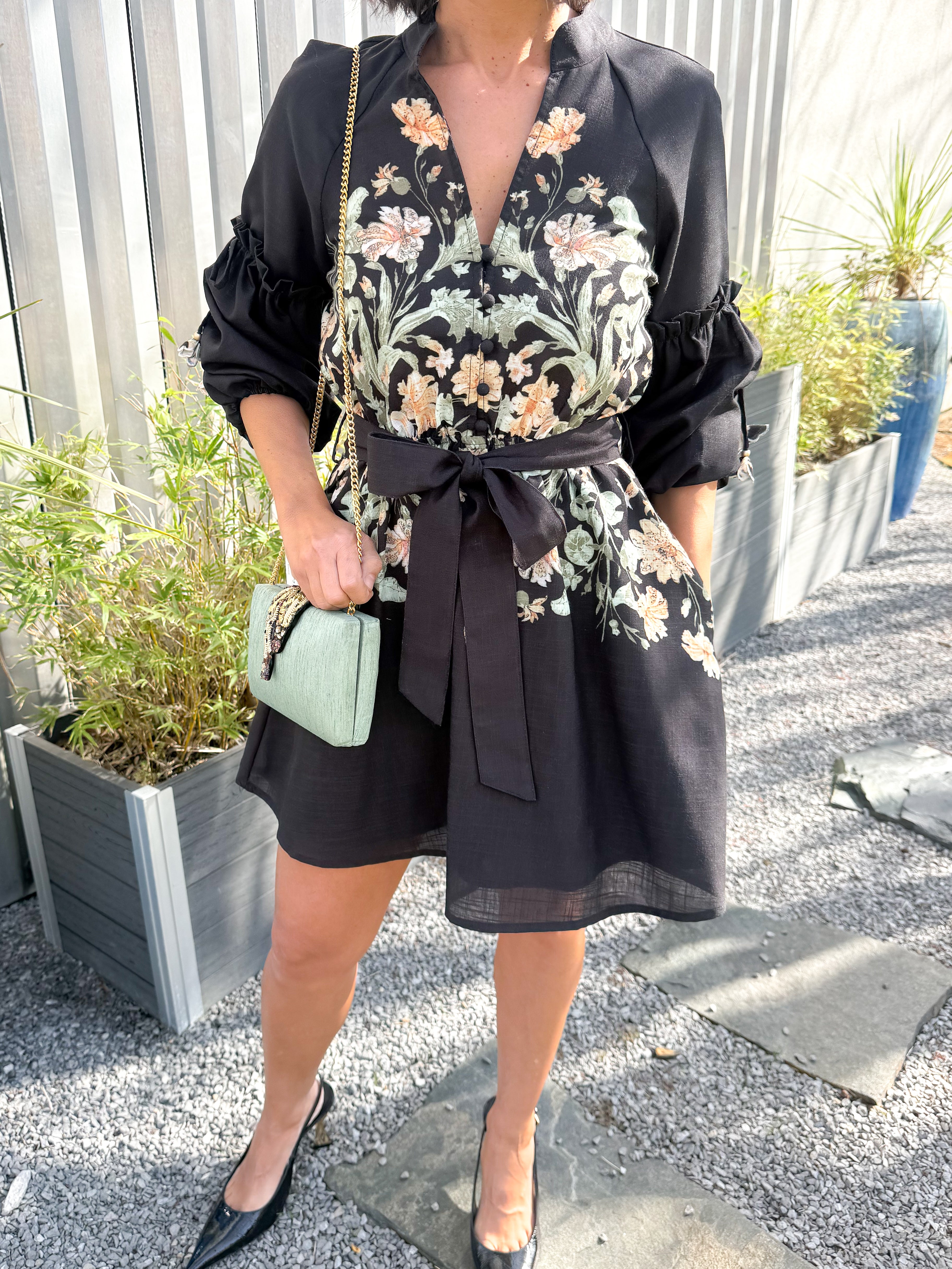 En Saison Iris Mini Dress - Black Ginger Olive - Gabrielle's Biloxi