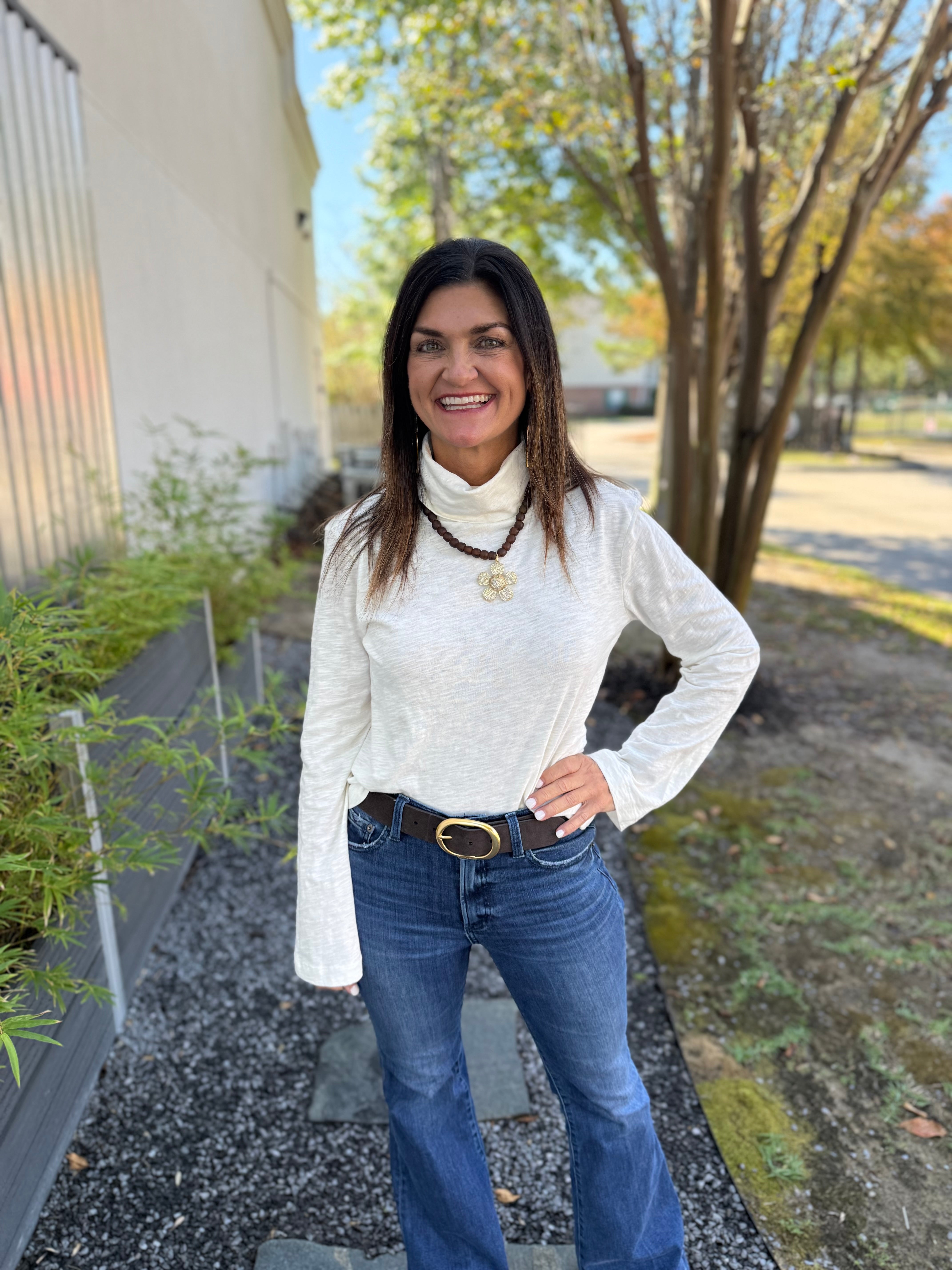 Bobi Cropped Long Sleeve Turtleneck - Pearl - Gabrielle's Biloxi