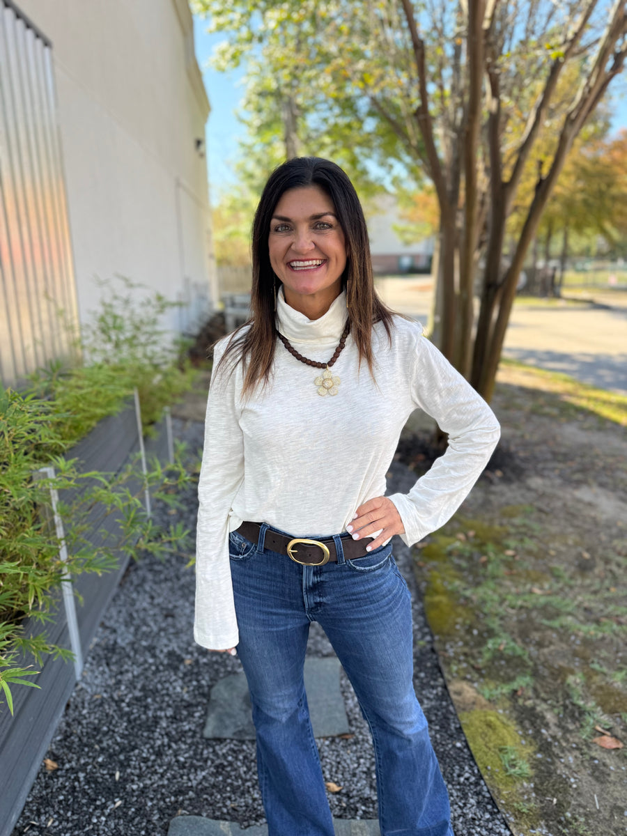 Bobi Cropped Long Sleeve Turtleneck - Pearl - Gabrielle's Biloxi