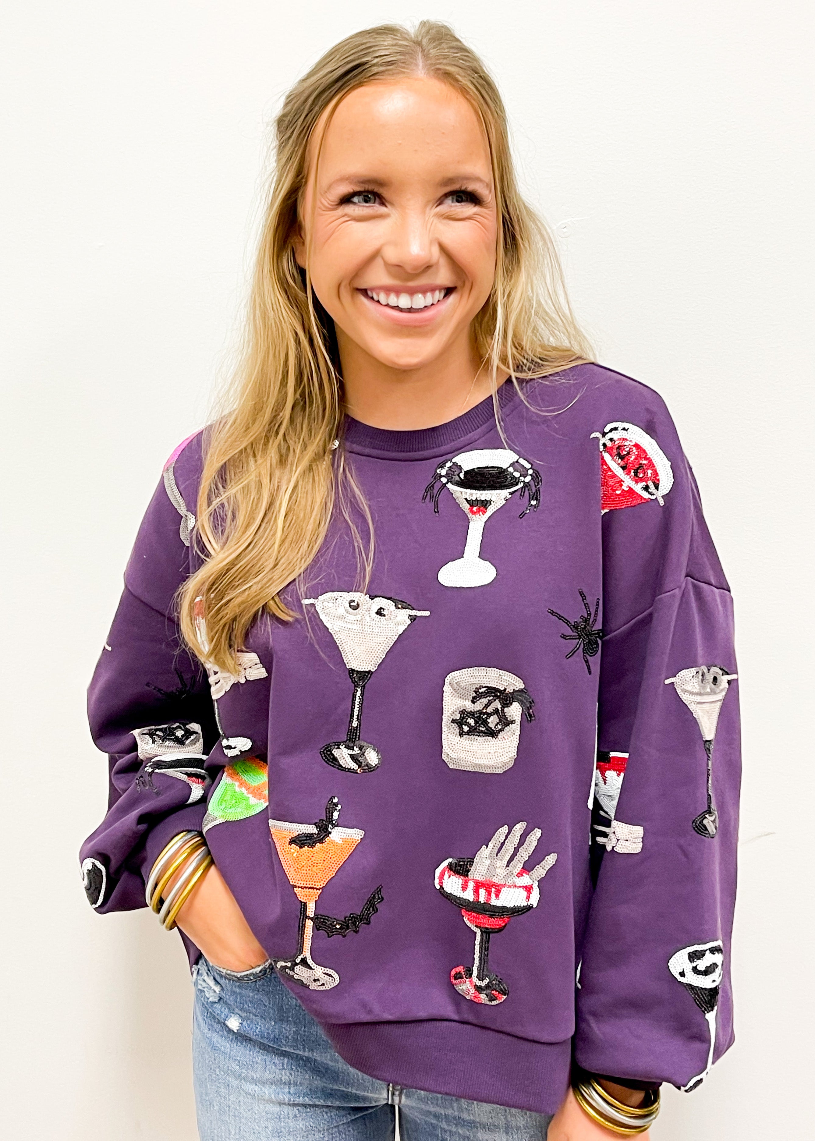 Queen of Sparkles Dark Purple Spooky Spirits Sweatshirt - Gabrielle's Biloxi
