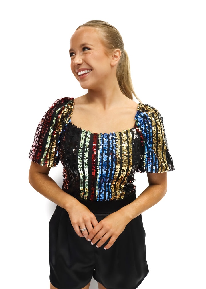 LBLOX Black Bodysuit with Colorful Sequins - Gabrielle's Biloxi