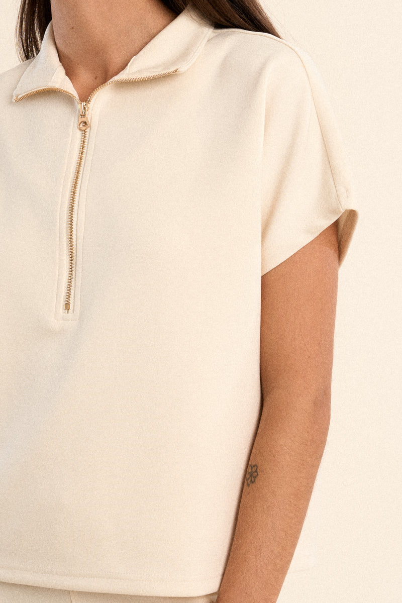 Knitted Half Zip Collared Top - Off White - Gabrielle's Biloxi