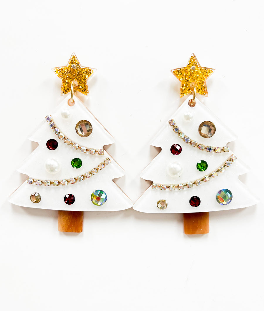 White Christmas Tree Earrings - Gabrielle's Biloxi