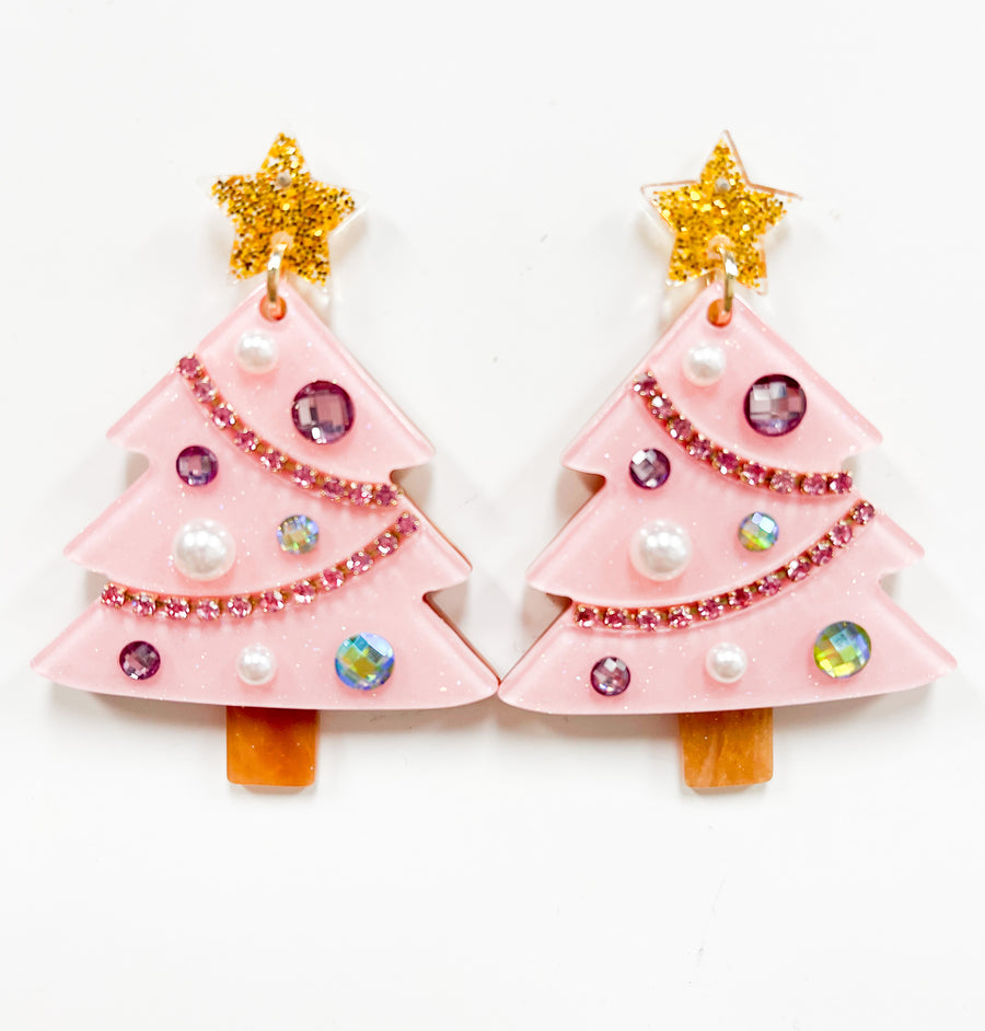 Pink Christmas Tree Earrings - Gabrielle's Biloxi