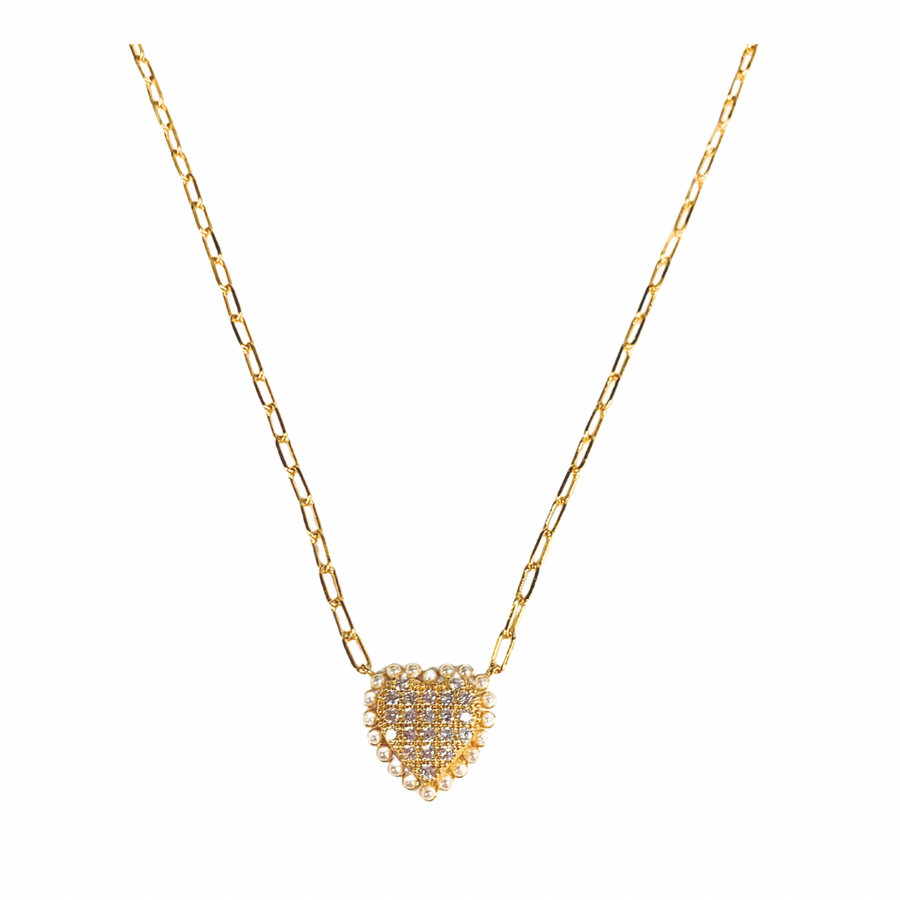 LBLOX Crystal & Pearl Heart Necklace - Gabrielle's Biloxi