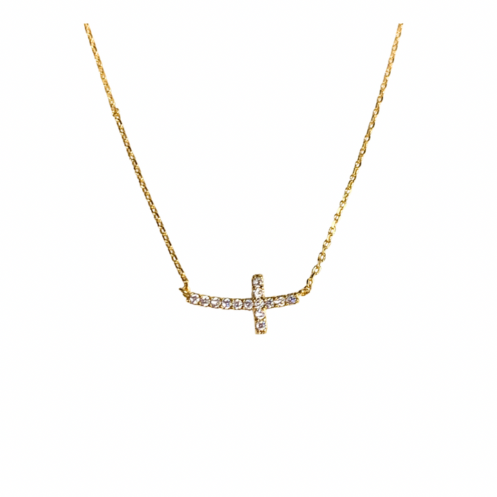 LBLOX Dainty Crystal Cross Necklace - Gold - Gabrielle's Biloxi