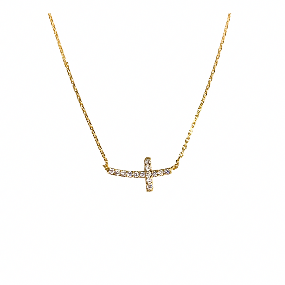 LBLOX Dainty Crystal Cross Necklace - Gold - Gabrielle's Biloxi