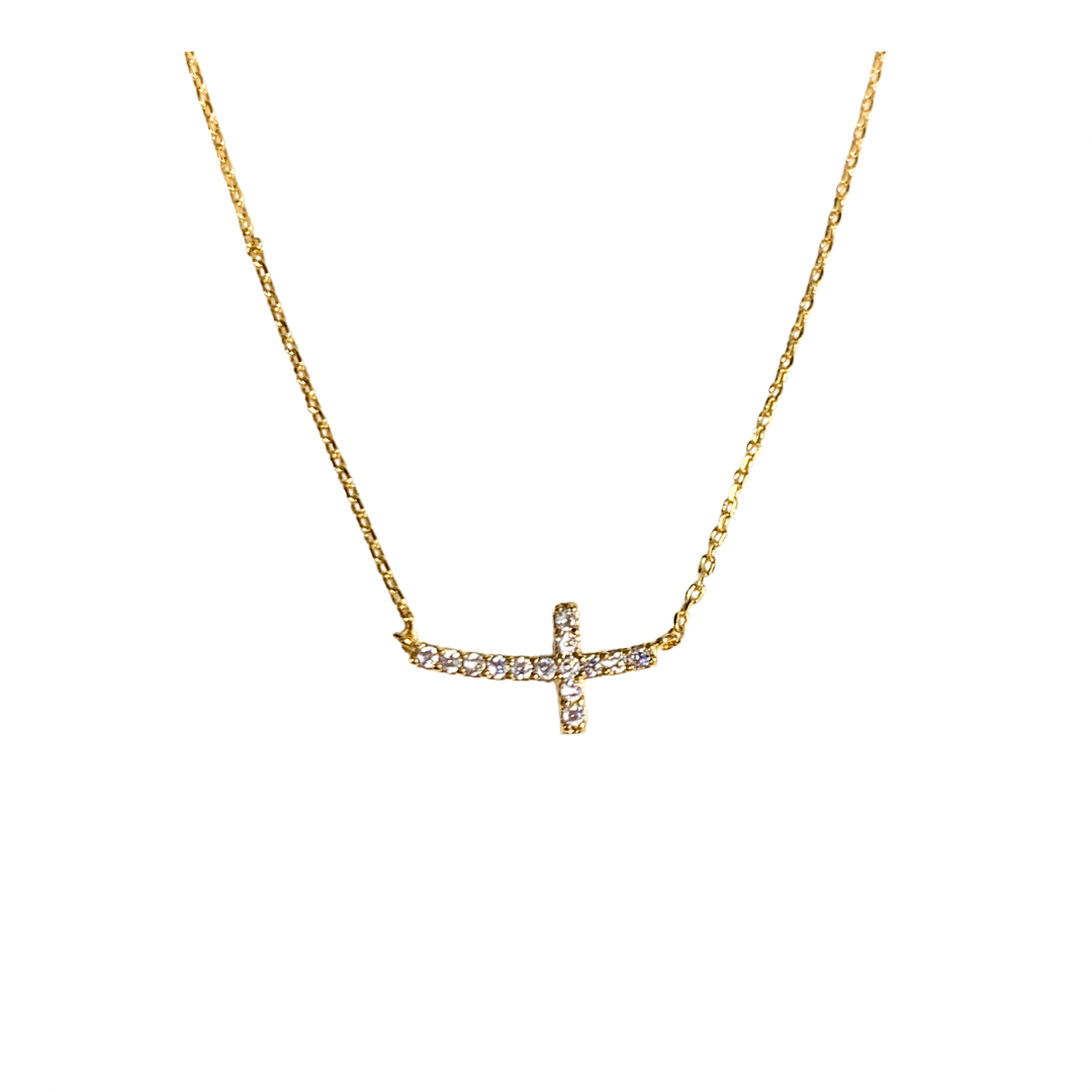 LBLOX Dainty Crystal Cross Necklace - Gold - Gabrielle's Biloxi