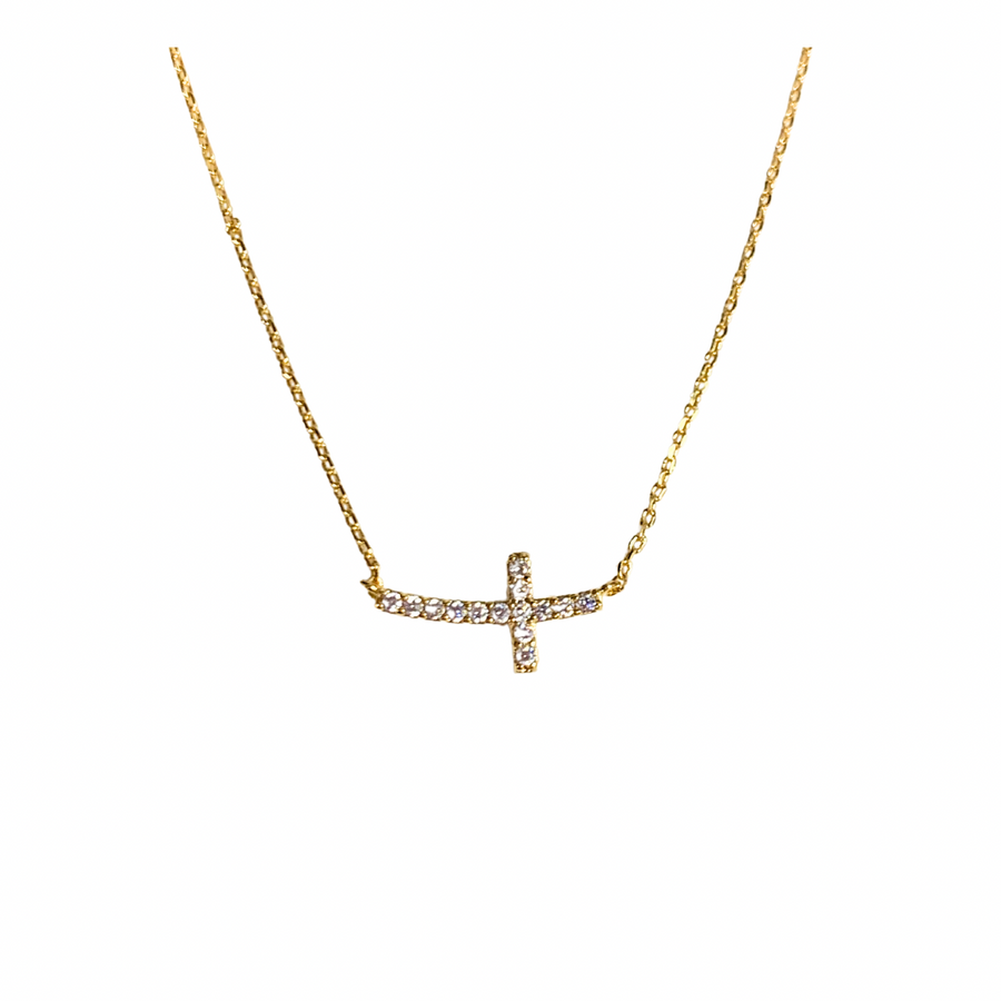 LBLOX Dainty Crystal Cross Necklace - Gold - Gabrielle's Biloxi