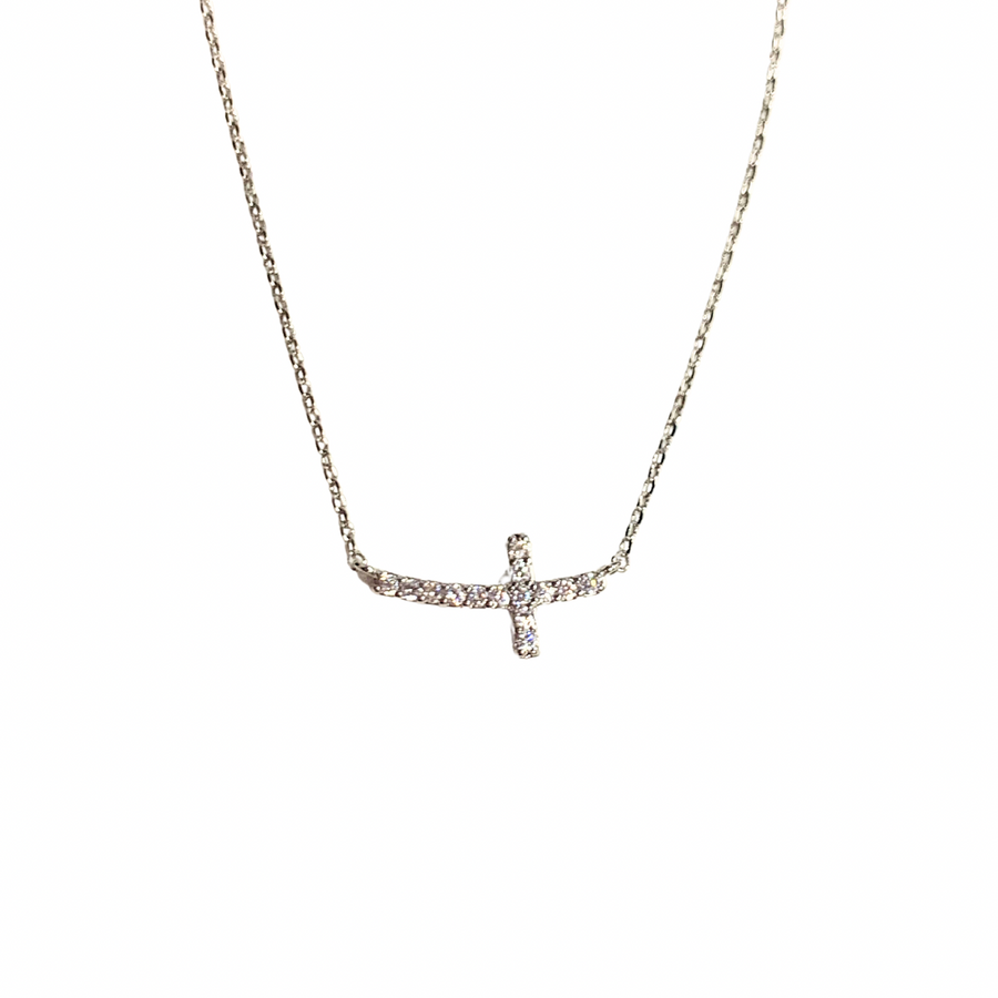 LBLOX Dainty Crystal Cross Necklace - Rhodium - Gabrielle's Biloxi
