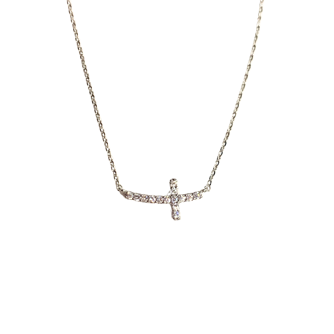 LBLOX Dainty Crystal Cross Necklace - Rhodium - Gabrielle's Biloxi