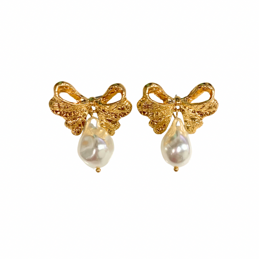 LBLOX Lux Bow Pearl Earrings - Gabrielle's Biloxi