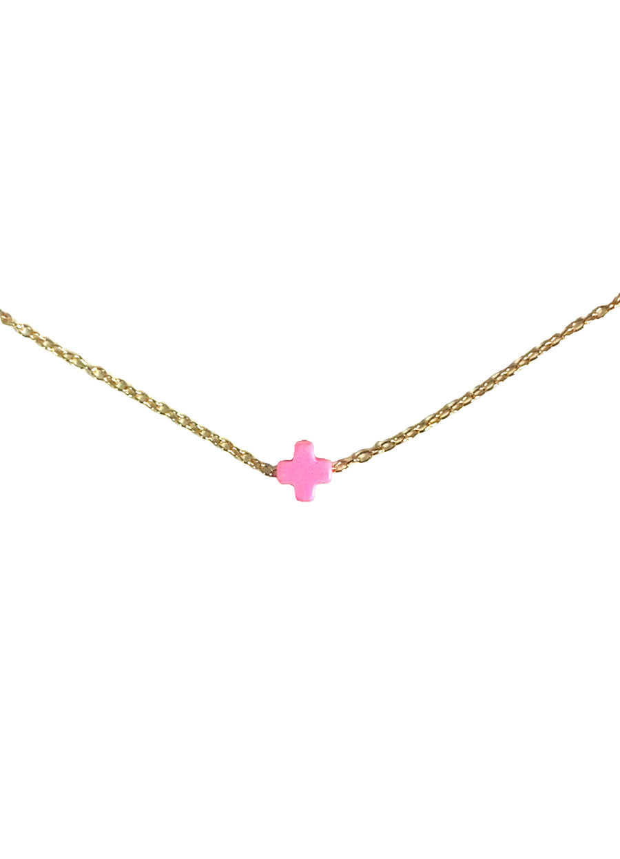 egirl 14" Necklace Gold Signature Cross Small - Bright Pink - Gabrielle's Biloxi