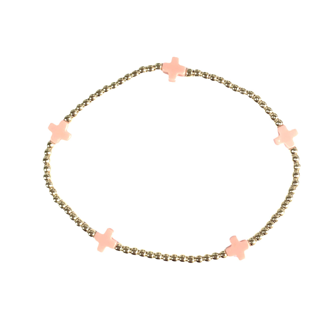 egirl Signature Cross Small Gold Pattern 2mm Bead Bracelet - Pink - Gabrielle's Biloxi