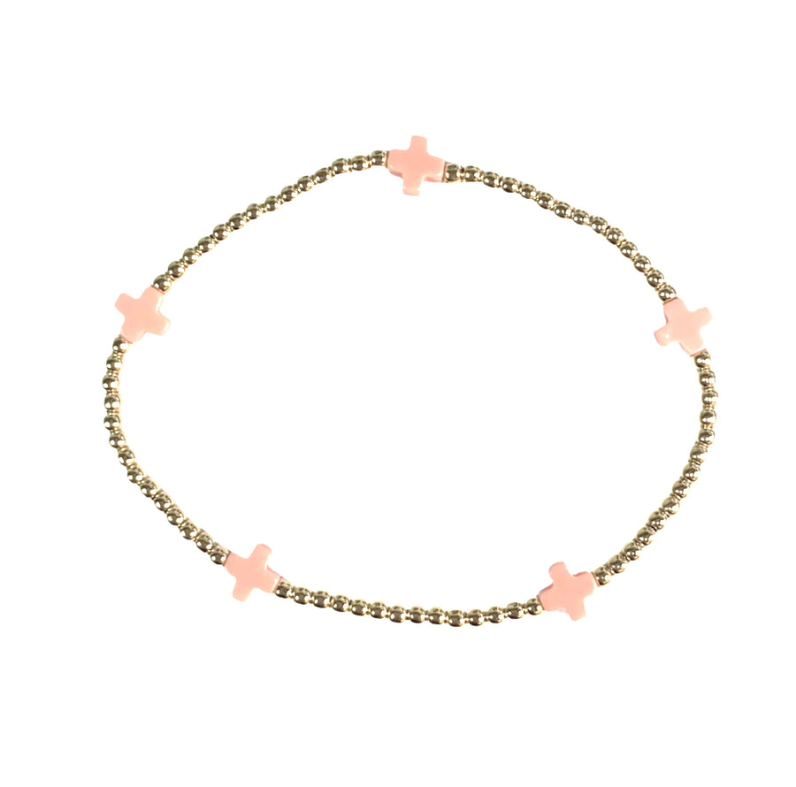 egirl Signature Cross Small Gold Pattern 2mm Bead Bracelet - Pink - Gabrielle's Biloxi
