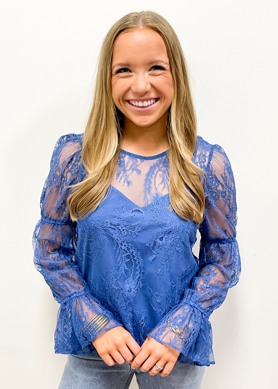 LBLOX Lacy Detail Blouse - Royal - Gabrielle's Biloxi